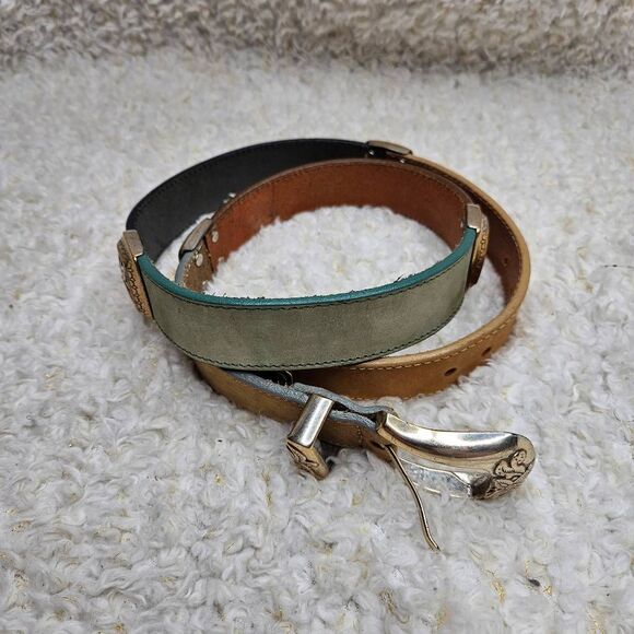 Brighton Vintage Multi-color Leather‎ Belt with Conchos sz Large